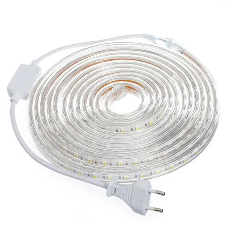 

LED Strip light 220V SMD 5050 Warm White 60leds/m Waterproof IP67 220 V Led Ribbon Diode Tape Strip Lamp Lights EU Black light
