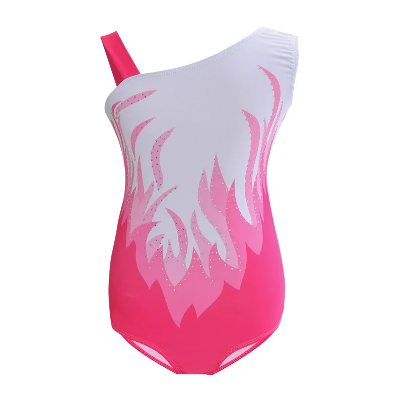 

Girls Siamese Gymnastics Costumes Fire Printed Body Suit Ballet Gymnastics Dance Dance Basic Skills Clothing