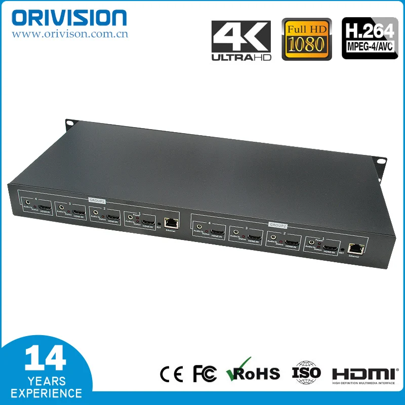 ZY EH408/1U стойка 8 каналов HDMI видео кодировщик MPEG 4/H.264 AVC 2 канала 4K @ 30 + 6 1080P 60