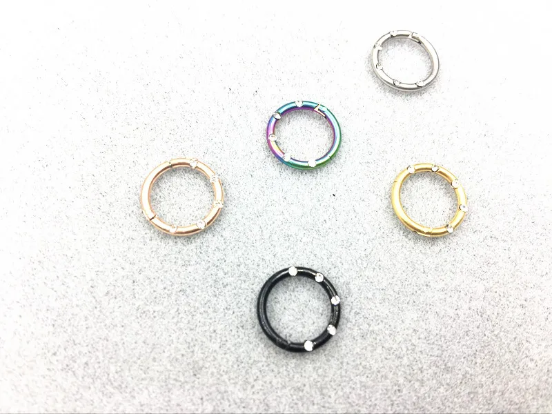 

10pcs/lot Free Shipping Titanium Gems Seamless Hinged Segment Ring Clicker Cartilage Nose/Lip Hoop Septum