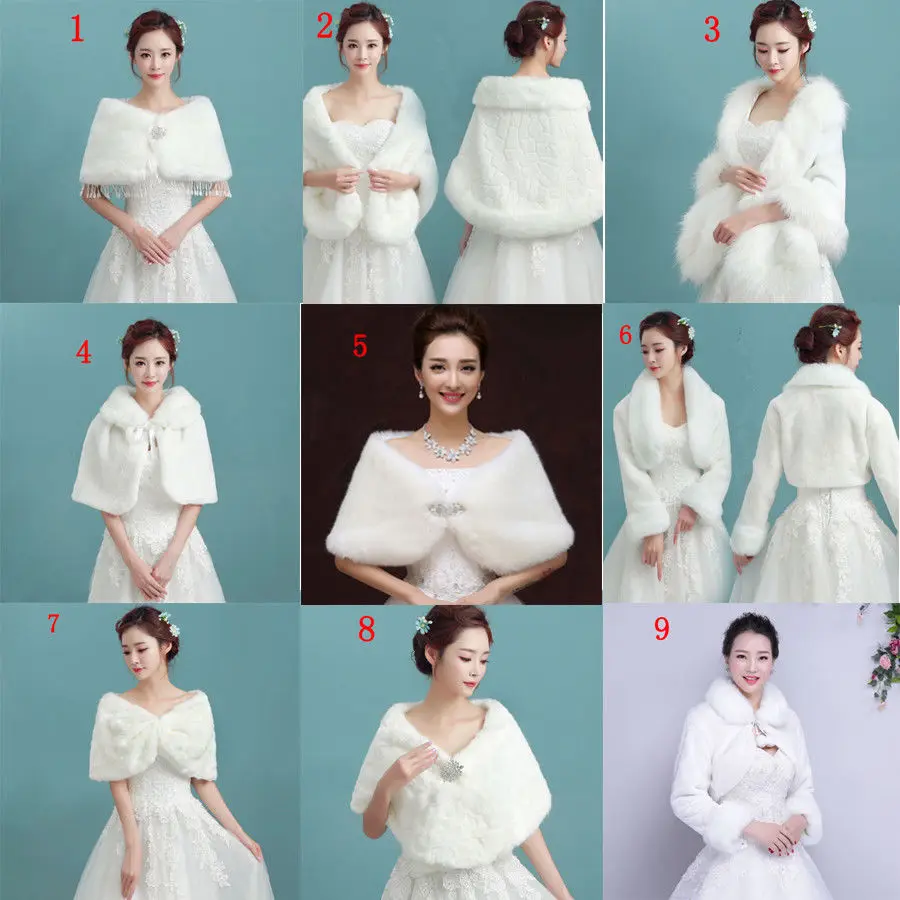 

New Red White Bridal Faux Fur Coat Jacket Shawl Wedding Bolero Cape Wrap Shrug