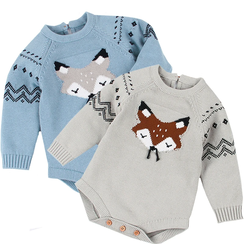 

Spring Funny Body Suits Clothes For Child Boys Jumpsuits Fox Knitted Newborn Girls Coveralls Long Sleeve Toddler Kids Clothing