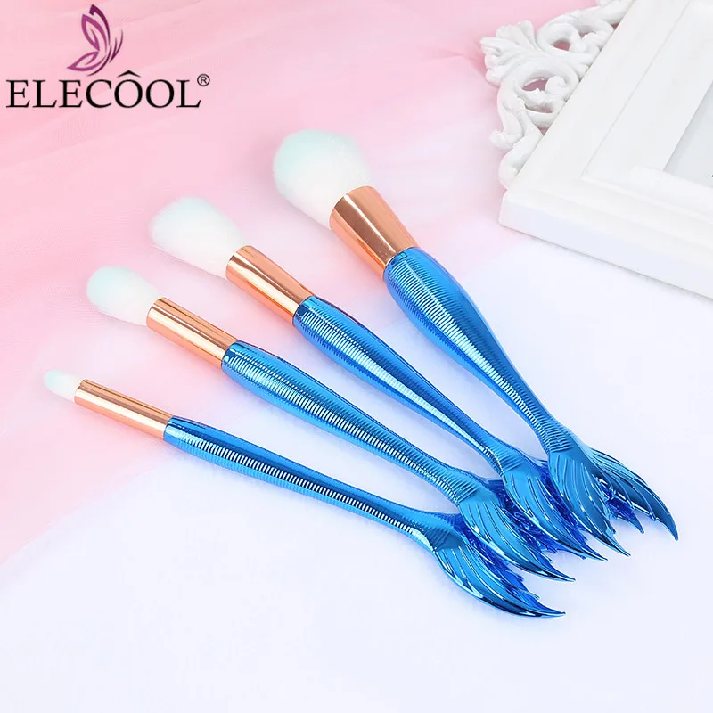 

ELECOOL Rose Red/ Blue 4pcs/set Makeup Brushes Kit Mermaid Shape Eye Shadow Powder Contour Foundation Cosmetic Make up Brushes