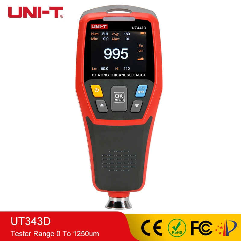 

UNI-T Digital Coating Thickness Gauge Meter Tester Range 0 To 1250um USB data transmission UT343D