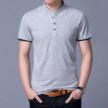 Новая летняя мужская рубашка-поло из чистого хлопка с коротким рукавом Slim Fit рубашки Мандарин Воротник повседневные рубашки