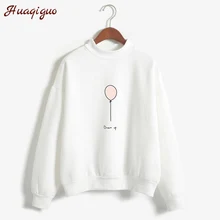 Женская Толстовка Осень Harajuku стиль милый воздушный шарик с буквенным принтом флисовые зимние толстовки черепаха шеи пастельные цвета спортивный костюм