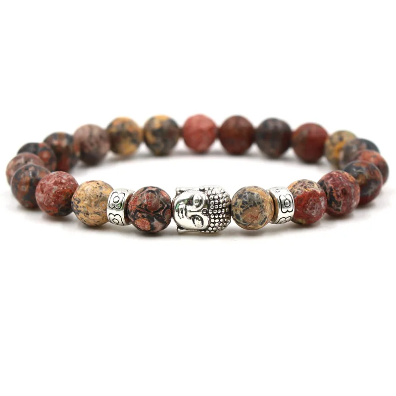 fashion handmade natural stone black beaded bracelet charm men's Buddha head bracelet personality men's jewelry - Окраска металла: ZT027-7