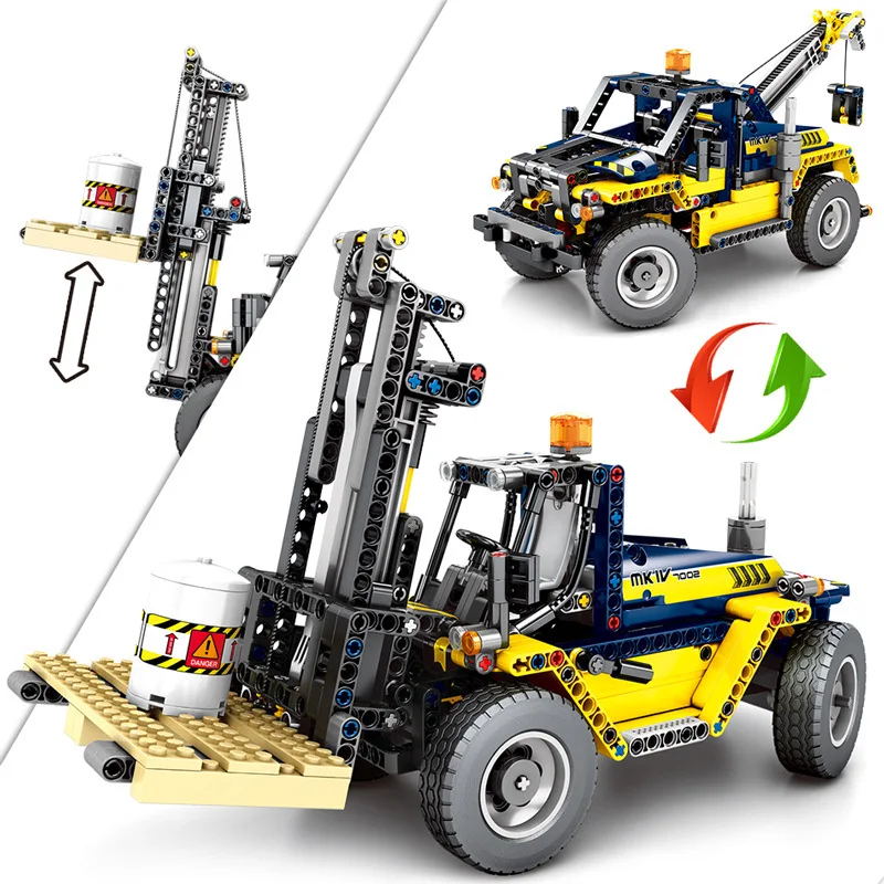 

602pcs 2in1 City Engineering Forklift Building Block Brick Compatible Legoingly Technic Toy Construction Crane Gift For children