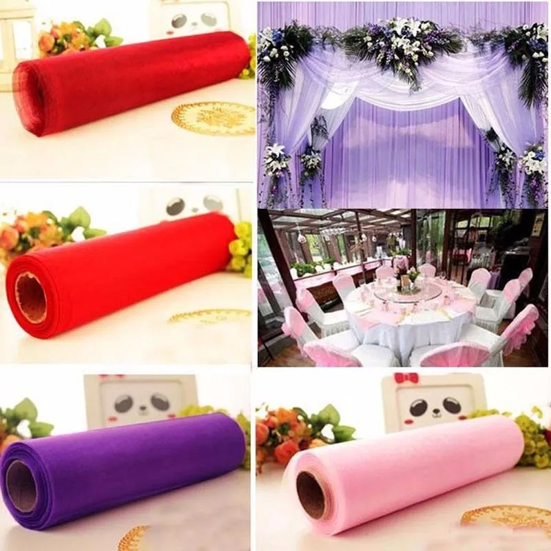 

50m*0.5m Colorful Tissue Tulle Roll Spool Craft Wedding Party Decoration Table Runner Organza Gauze Chair Sashes Bow Fabric