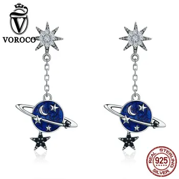 

VOROCO Mysterious Planet Star Drop Earring Female Genuine 925 Sterling Silver Long Earrings Shiny CZ Stone Fine Jewelry BKE348
