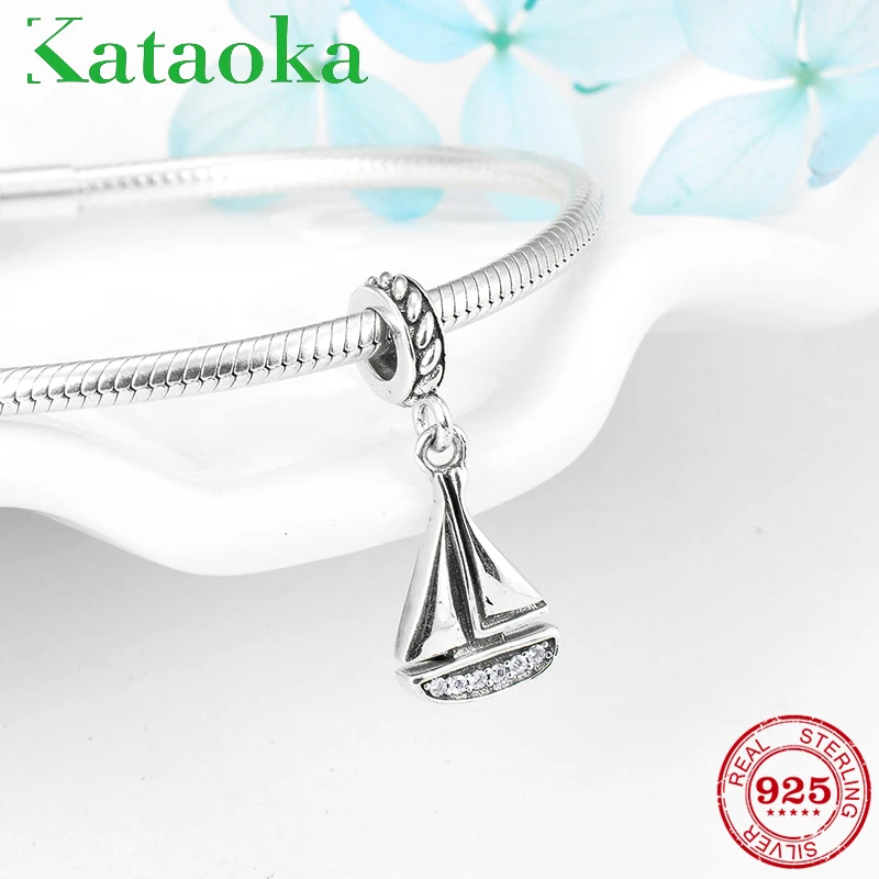 

Cross the sea Real 925 Sterling Silver Sailboat shape charms Pendants Fit Original Pandora Charm Bracelet Jewelry making