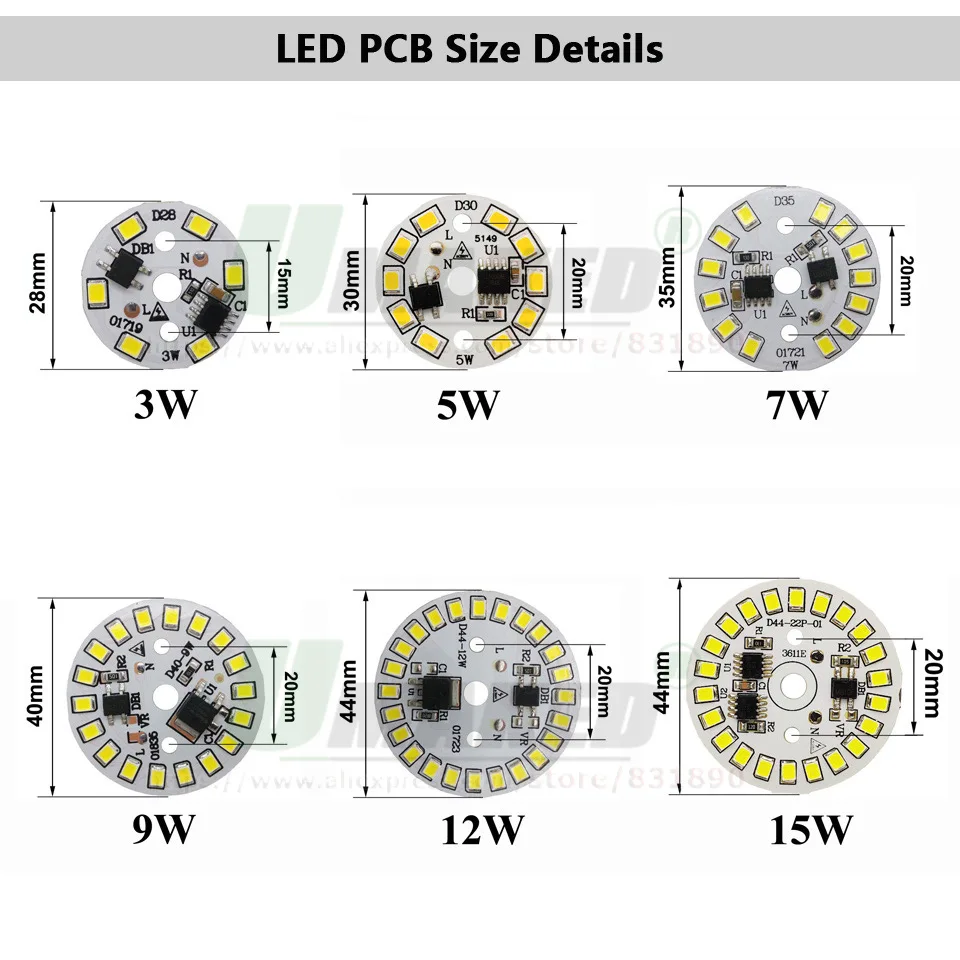 LED 모듈 SMD2835, LED PCB 알루미늄 램프 플레이트, 스마트 IC 드라이버 전구 패널, 웜/화이트 소스, AC220V, 3W, 5W, 7W, 9W, 12W, 15W