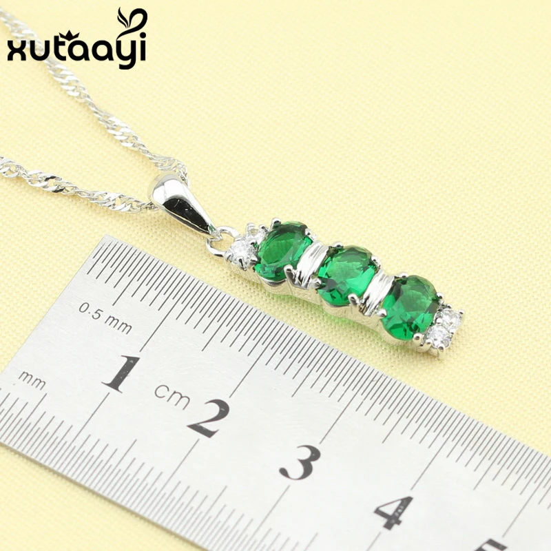 Новые Зеленые Изумрудные модные серебряные Ювелирные наборы, изящное ожерелье, кольца, серьги, браслет для женщин, бесплатный подарок