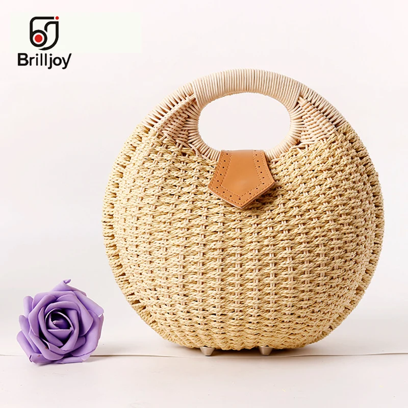 

Brilljoy New Shell bag Natural Ladies Tote handbag hand-woven straw bag popularity straw Women Shoulder Bag beach holiday bag