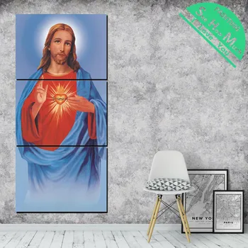 

3 Pieces Blessed Jesus Image with Heart Tradition HD Printed Canvas Painting with Pictures Decoration for Living Room Poster