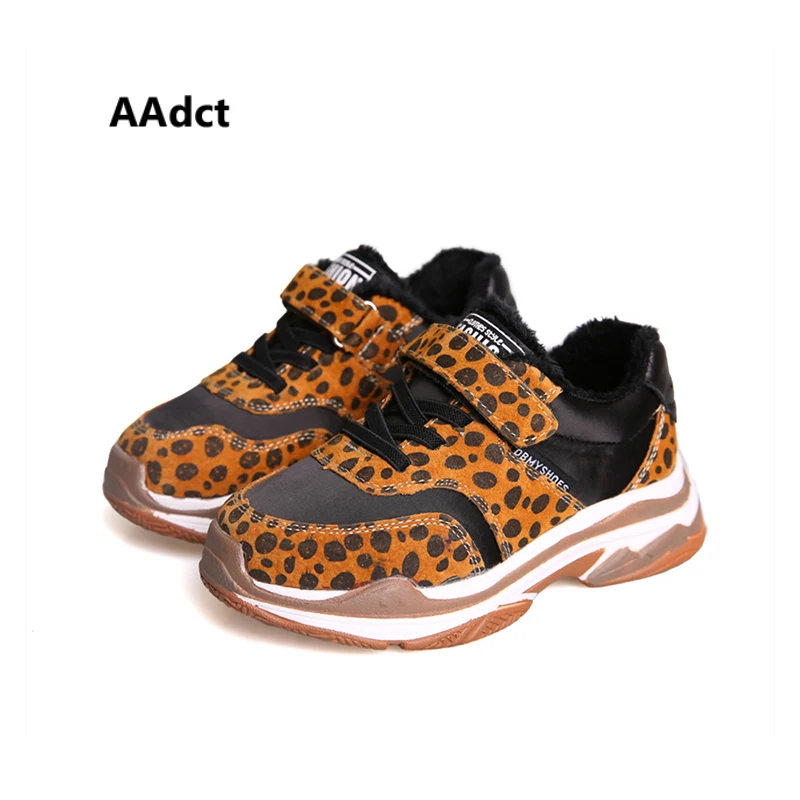 

AAdct Cotton warm casual sport children shoes for boys New running girls shoes 2018 Winter sneakers kids shoes Leopard print