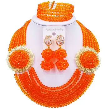 

Latest Orange African Fashion Crystal Beaded Women Bridal Jewelry Set for Engagement 6C-SPH-21