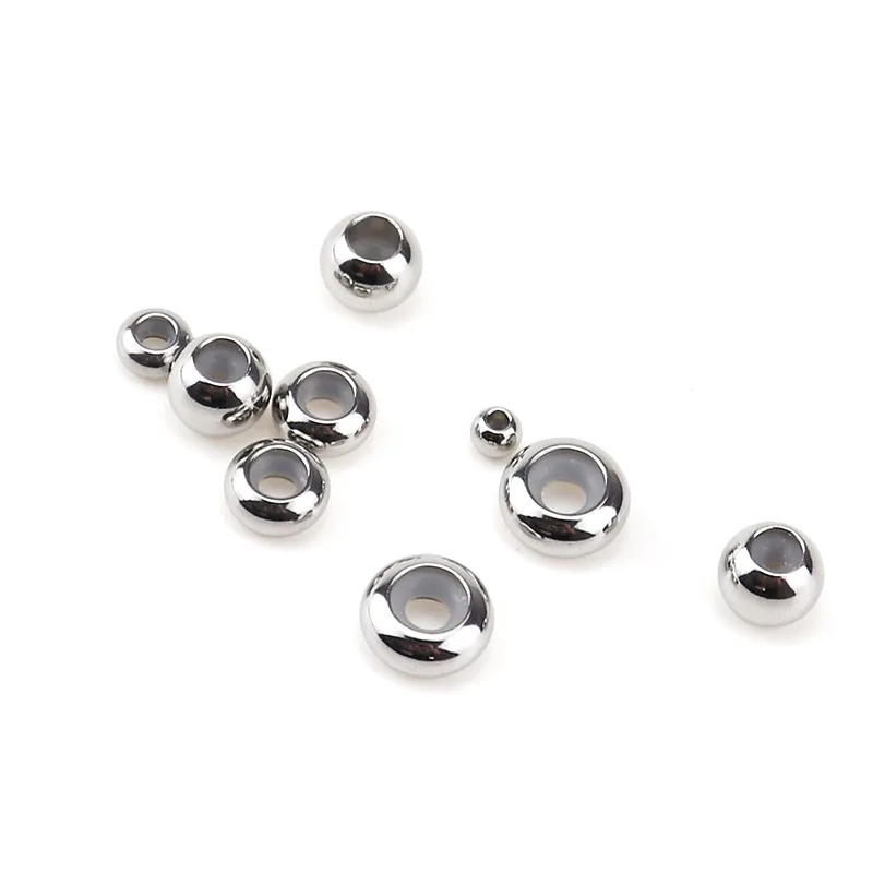 

10Pcs/lot 6/8/10 Mm Stainless Steel Stopper Spacer Beads with Rubber Core Insert Fit Slider Bracelet DIY Jewelry Making Supplies