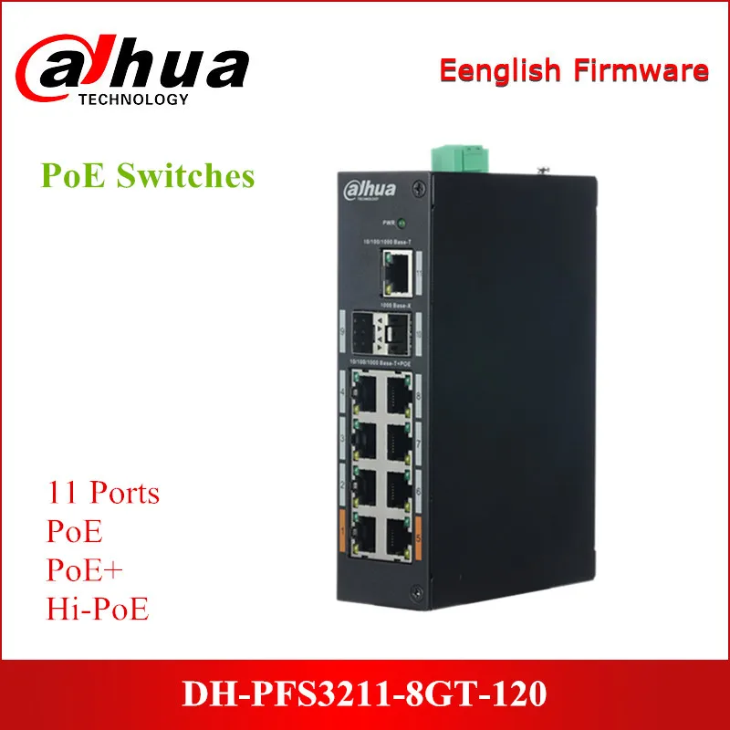 

Dahua Layer 2 Hardened PoE switch 11 Ethernet Ports with 8-Port PoE DH-PFS3211-8GT-120