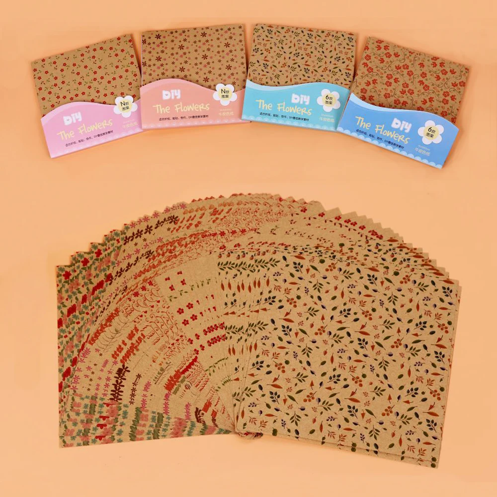 kraft brown floral origami papers scrapbooking sheet diy cardmaking