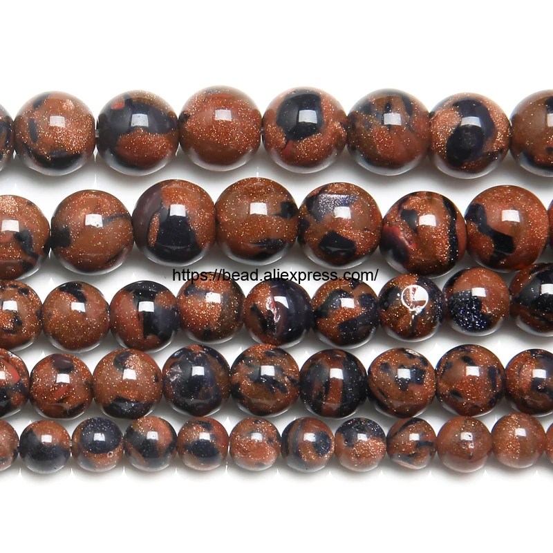 

Free Shipping Natural Stone Blue Gold SandStone Round Loose Beads Pick Size For hanmade Jewelry