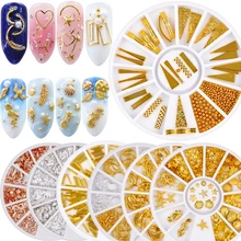 3d banhado a metal decoração da arte do prego ouro prata multi-tamanho círculo estrela redonda quadrado diy manicure decoração do prego na roda