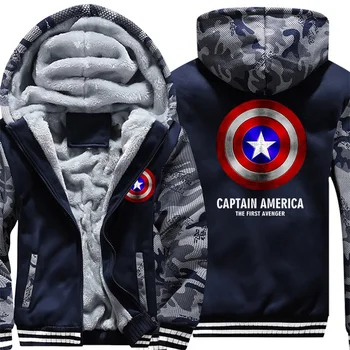 

Free Shipping USA Size Men Hoody COMICS Hero Captain American Zipper Thicken Fleece Hoodies Outdoor Jacket Casual Sweatshirts