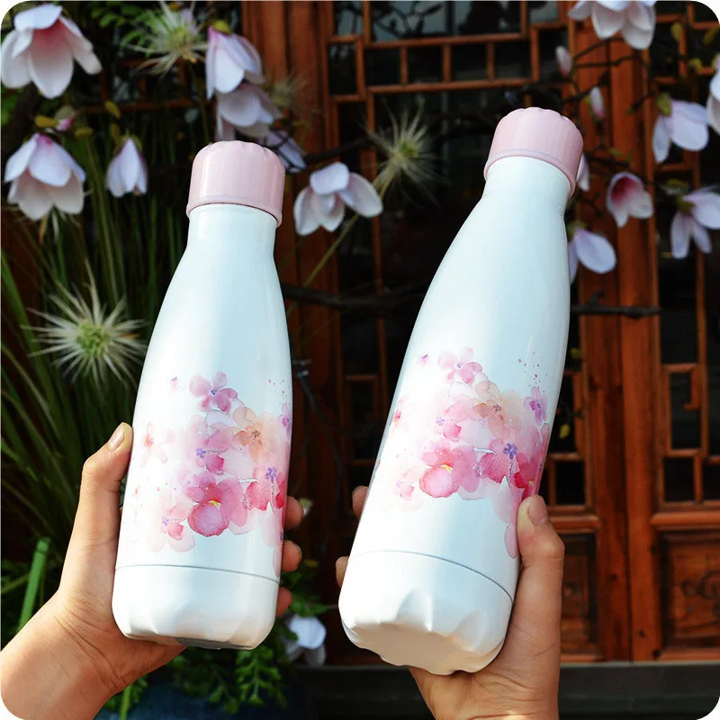 

500ml Sakura Insulation Cup Cute Water Bottle Girl Straight Cup Pink Coke Bottle 304 Stainless Steel Outdoor Travel Kettle Drink