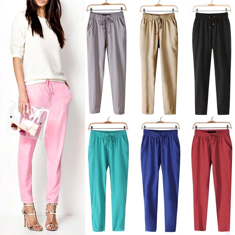

Fashion Women Leisure Strappy Pants Elastic Waist Bright Color Summer Spring