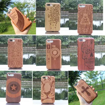 

High Quality Angel Wings Skull Bamboo Covered Wood Phone Case For iphone7 7 plus Hard Back Cover Case Protector For iphone 7plus