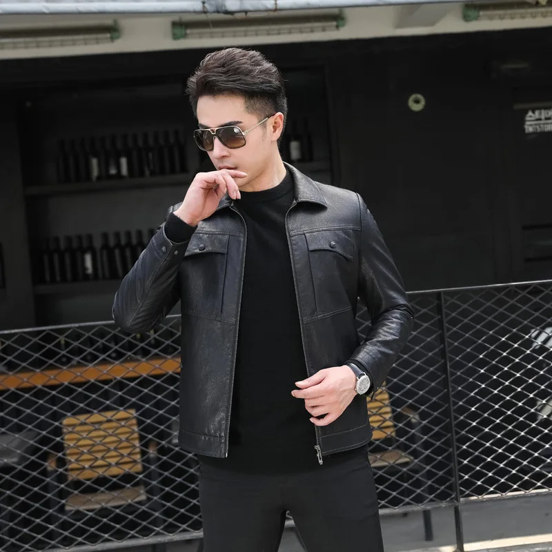 

Men Natural Sheepskin Leather Jacket Autumn and Winter Brand Men's Genuine Leather Jackets Thickening Lapel Leather Coat