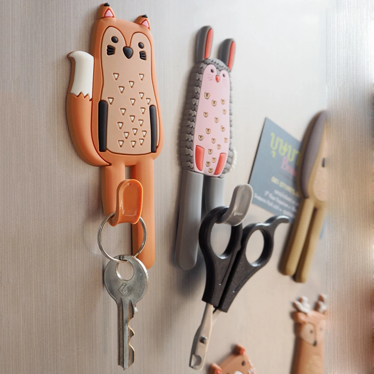 

Cute Animals Magnetic Hooks Removable Decorative Fridge Sticker Refrigerator Message Magnet Coat Hanger Key Holder Storage Hook