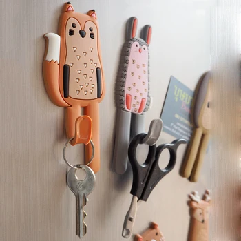 

Cute Animals Magnetic Hooks Removable Decorative Fridge Sticker Refrigerator Message Magnet Coat Hanger Key Holder Storage Hook