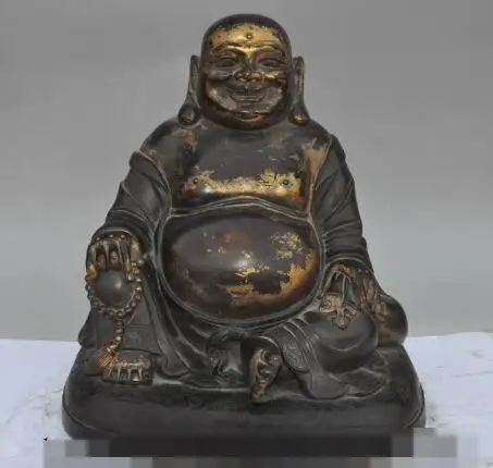 

S02450 12"old tibet buddhism pure purple bronze gold happy laugh Maitreya Buddha statue (B0328)