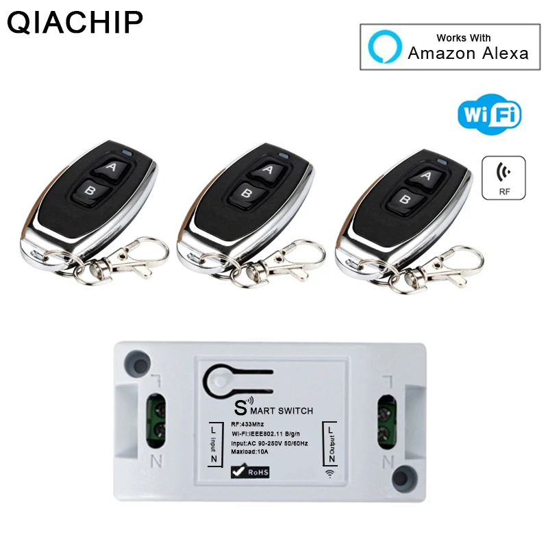 

WiFi Wireless Smart Light Switch 433MHz 10A 2200W 1 CH RF Receiver Module + 433 Mhz RF Transmitter Remote Control Switch
