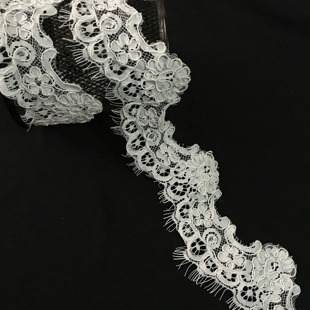 

6CM width high quality handmade corded lace trim off white eyelash lace trimming with cording for wedding veil bridal shawl NEW!