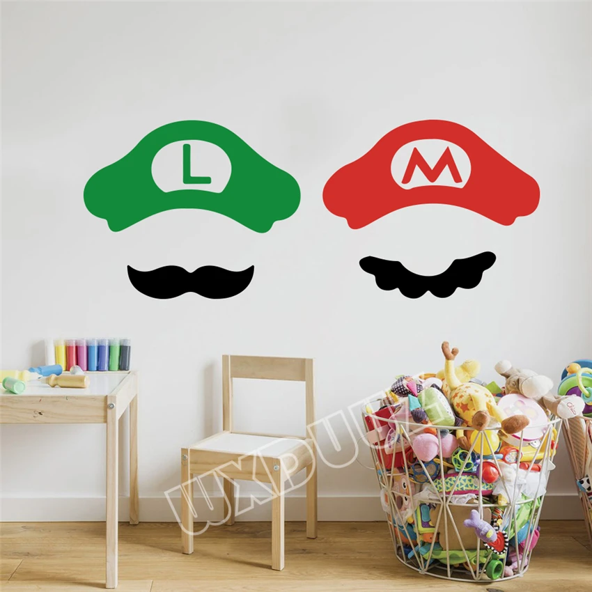 

Cartoon Super Mario Bros Game Room Wall Decal Children Room Decor Game Game Player Mustache Art Decor Home Decor Wall Sticker