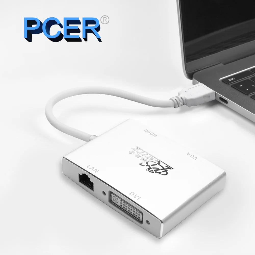 PCER USB HDMI VGA DVI ЛВС USB концентратор док-станция ключ usb-адаптер для компьютера ноутбука мышь клавиатура USB3.0 концентратор 2,0