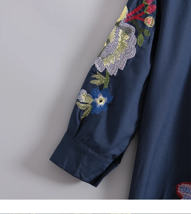 Весенние женские блузки с цветочной вышивкой размера плюс, рубашки хорошего качества, свободные женские топы и блузки с рукавом три четверти SL079