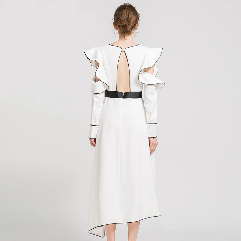 MODA NOVA/дизайнерское платье для подиума женское винтажное с оборками открытая