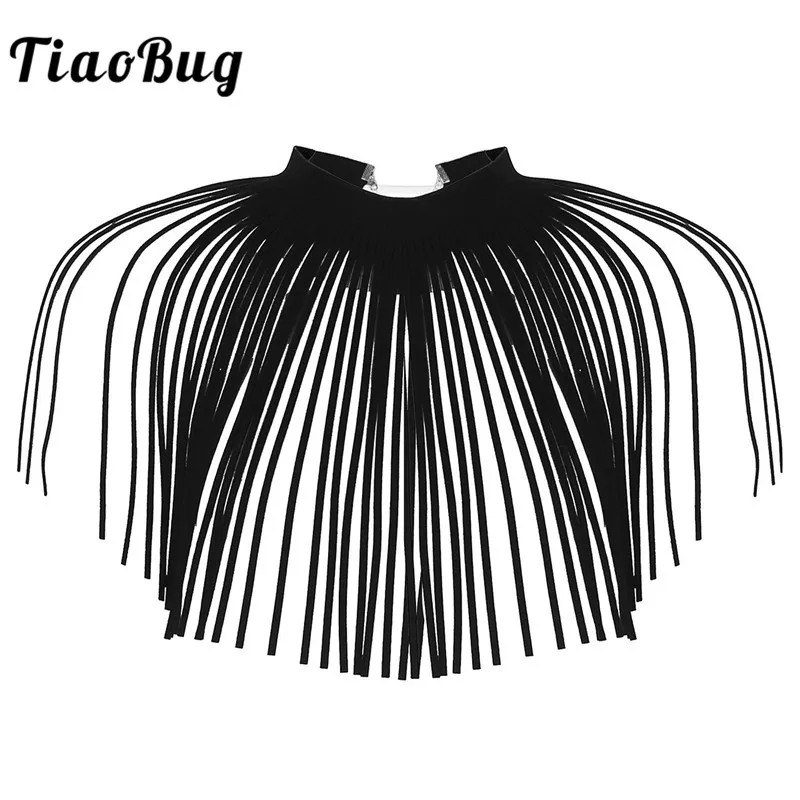 

TiaoBug Women Fashion Punk Gothic Rave Black Velvet Tassel Fringe Choker Necklace Harness Poncho Cosplay Nightclub Party Costume