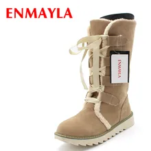 ENMAYER new 2015 Round Toe Lace-Up Mid-Calf snow boots for women platform winter boots fashion beautiful girls shoes size 34-43 цена ENMAYER new 2015 Round Toe Lace-Up Mid-Calf snow boots for women platform winter boots fashion beautiful girls shoes size 34-43 цены онлайн
