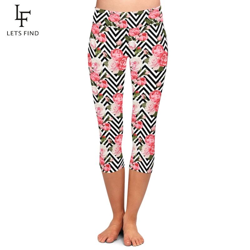 LETSFIND High Elastic Milk Silk Print Women Capri Leggings Seamless Flowers Print High Waist Plus Size Casual Mid-Calf 3/4 Pants LETSFIND High Elastic Milk Silk Print Women Capri Leggings Seamless Flowers Print High Waist Plus Size Casual Mid-Calf 3/4 Pants