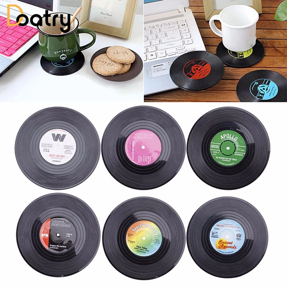 Doatry DIY 6pcs/Set Retro CD Record Cup Mats Vinyl Coasters Groovy for