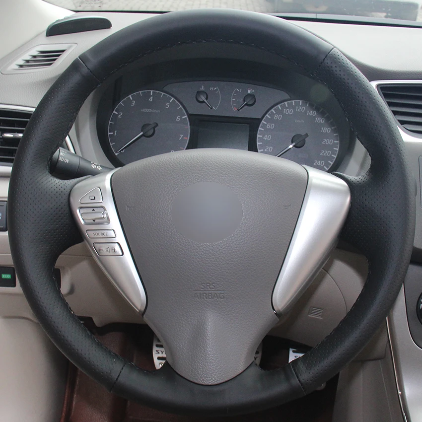 Черная синтетическая кожа для Nissan Tiida Sylphy Sentra Versa Note 2014 2017|car steering wheel cover|steering coverwheel