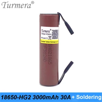 

battery 18650 HG2 3000mAh battery 30a welding for screwdriver shura and electric bike 18650 3.6v rechargeable + soldering strip