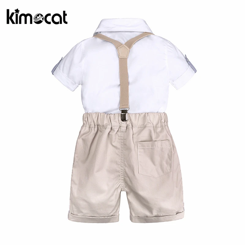 Kimocat/Летняя одежда для маленьких мальчиков Комплекты одежды для мальчиков комплект джентльмена из 2 предметов, рубашка+ комбинезон праздничный наряд на крестины одежда в подарок