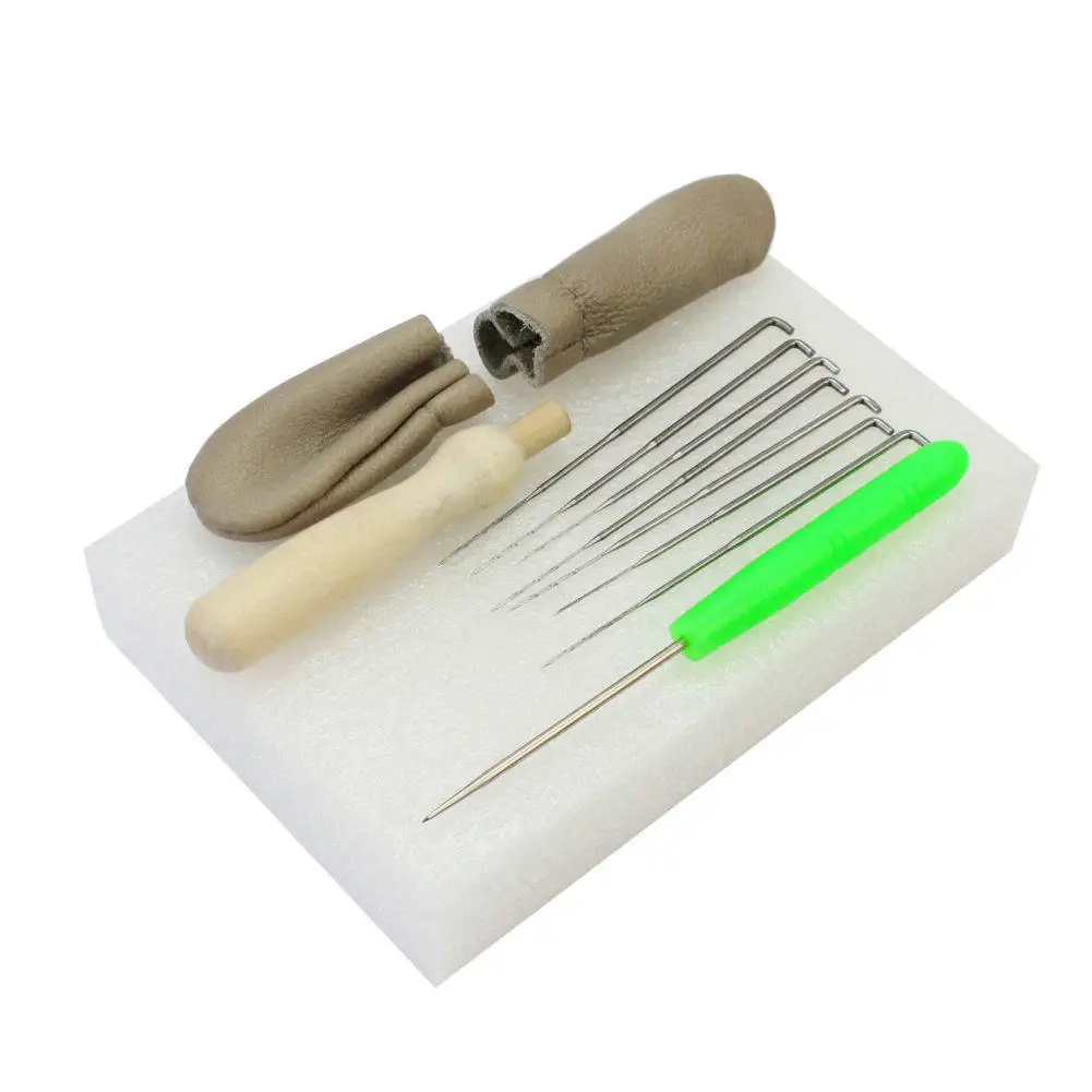 Set Wool Felt Tools 7 Felting Needles 1 Wooden Needle Handle Holder