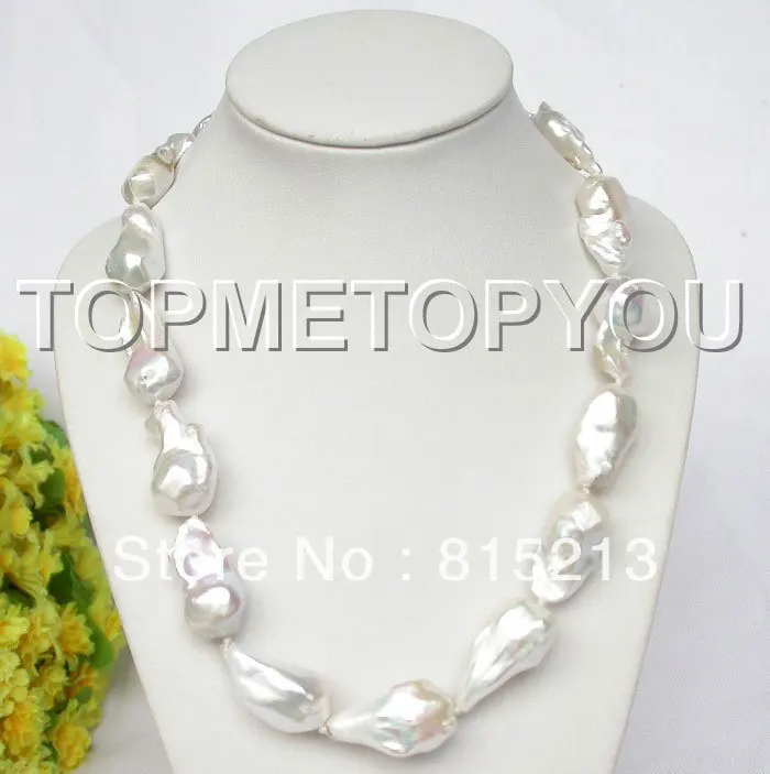 

ddh001452 CRAZY Luster 28mm natural white Reborn Keshi pearls necklace