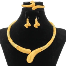 Новые модные женские 24 Золотые Ювелирные наборы, простой дизайн, ожерелье, кольцо, серьги, Марокканское свадебное украшение, подарок на свадьбу